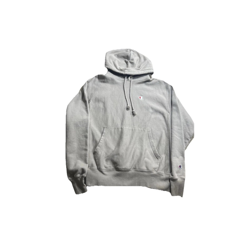 Vintage 1990s Champion Embroidered Logo Blank Beige Reverse Weave Hoodie Size M‎